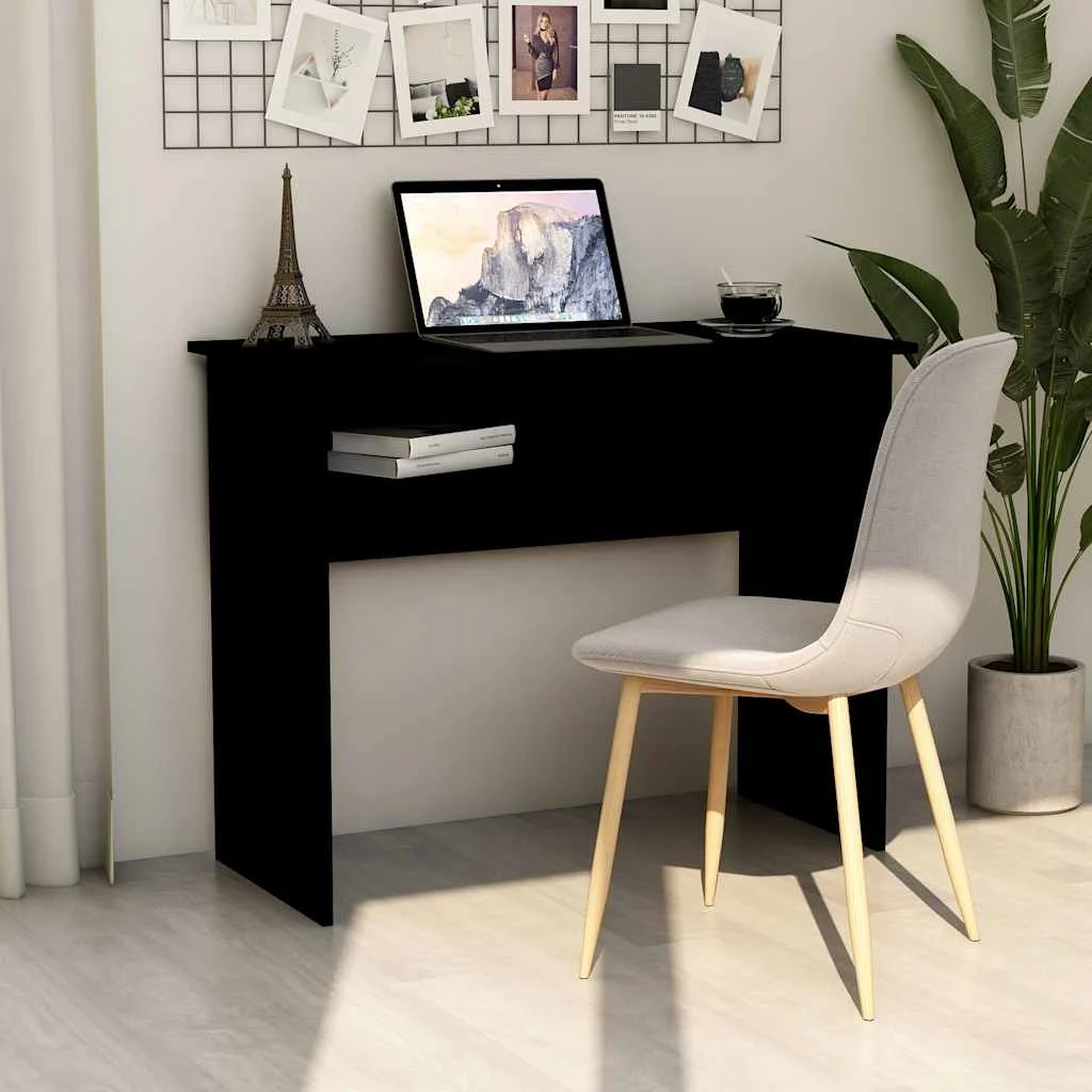 Bureau 90 x 50 x 74 cm noir bois d'ingénierie – vue d’ensemble