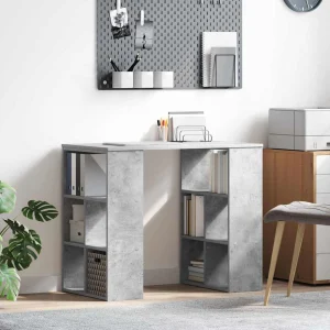 Bureau 90 x 50 x 75 cm gris béton bois d'ingénierie – vue d’ensemble