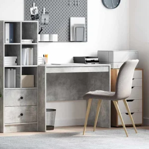 Bureau 90 x 50 x 76 cm gris béton bois d'ingénierie – vue d’ensemble