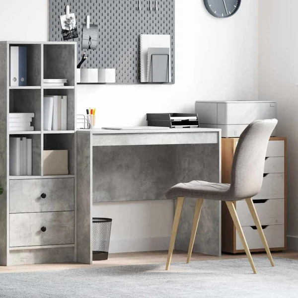 Bureau 90 x 50 x 76 cm gris béton bois d'ingénierie – vue d’ensemble
