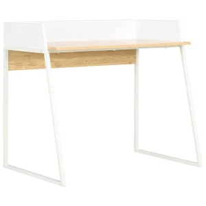 Bureau 90 x 60 x 88 cm blanc et marron bois d'ingénierie – vue d’ensemble