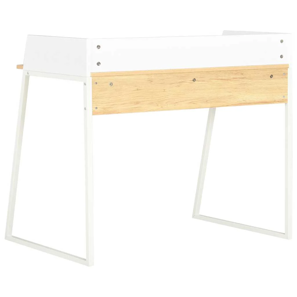 Bureau 90 x 60 x 88 cm blanc et marron bois d'ingénierie – vue de détail
