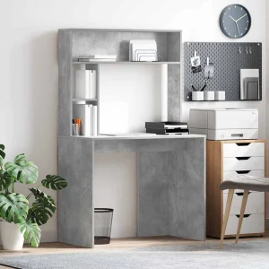 Bureau 91 x 50 x 149 cm gris béton bois d'ingénierie – vue d’ensemble