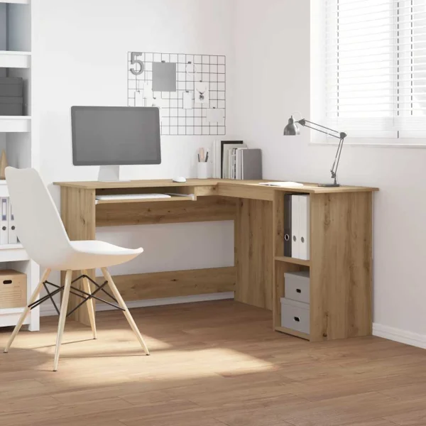 Bureau d'angle 120 x 140 x 75 cm chêne artisanal bois d'ingénierie – vue d’ensemble