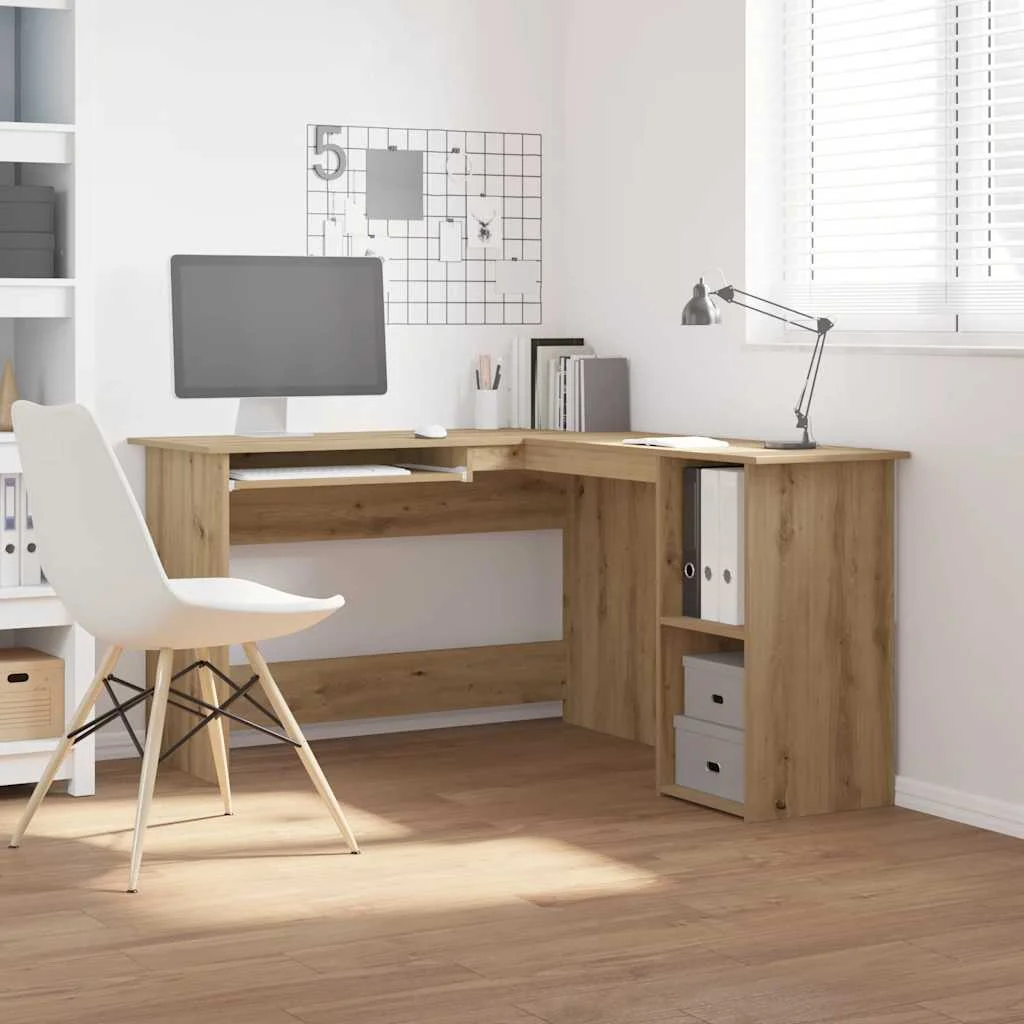 Bureau d'angle 120 x 140 x 75 cm chêne artisanal bois d'ingénierie – vue d’ensemble