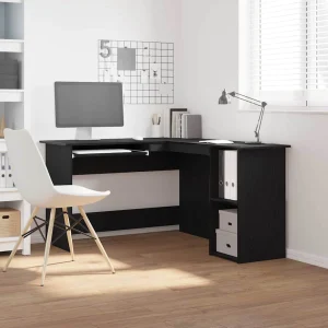 Bureau d'angle 120 x 140 x 75 cm chêne noir bois d'ingénierie – vue d’ensemble