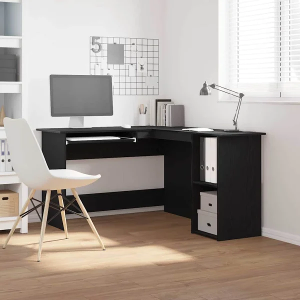 Bureau d'angle 120 x 140 x 75 cm chêne noir bois d'ingénierie – vue d’ensemble