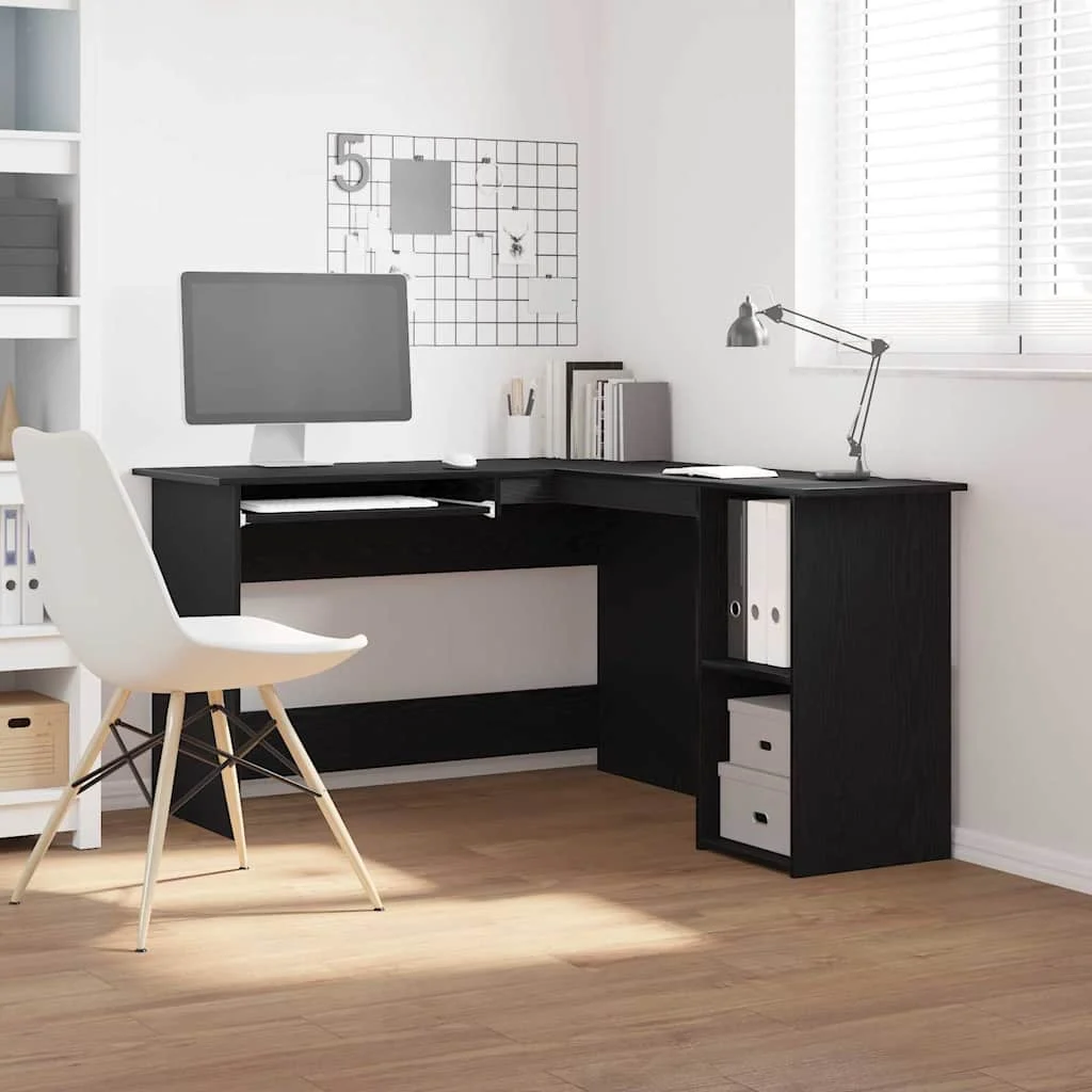 Bureau d'angle 120 x 140 x 75 cm chêne noir bois d'ingénierie – vue d’ensemble