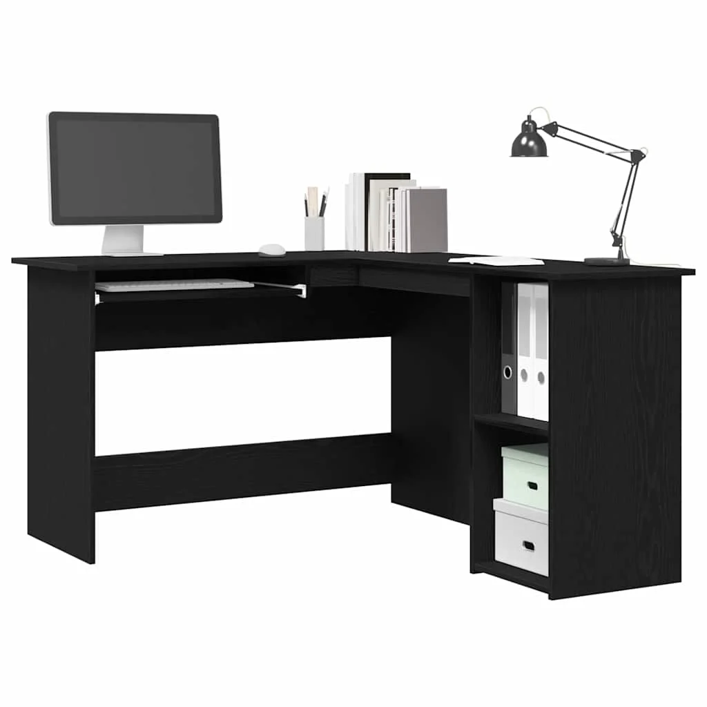 Bureau d'angle 120 x 140 x 75 cm chêne noir bois d'ingénierie – vue de détail
