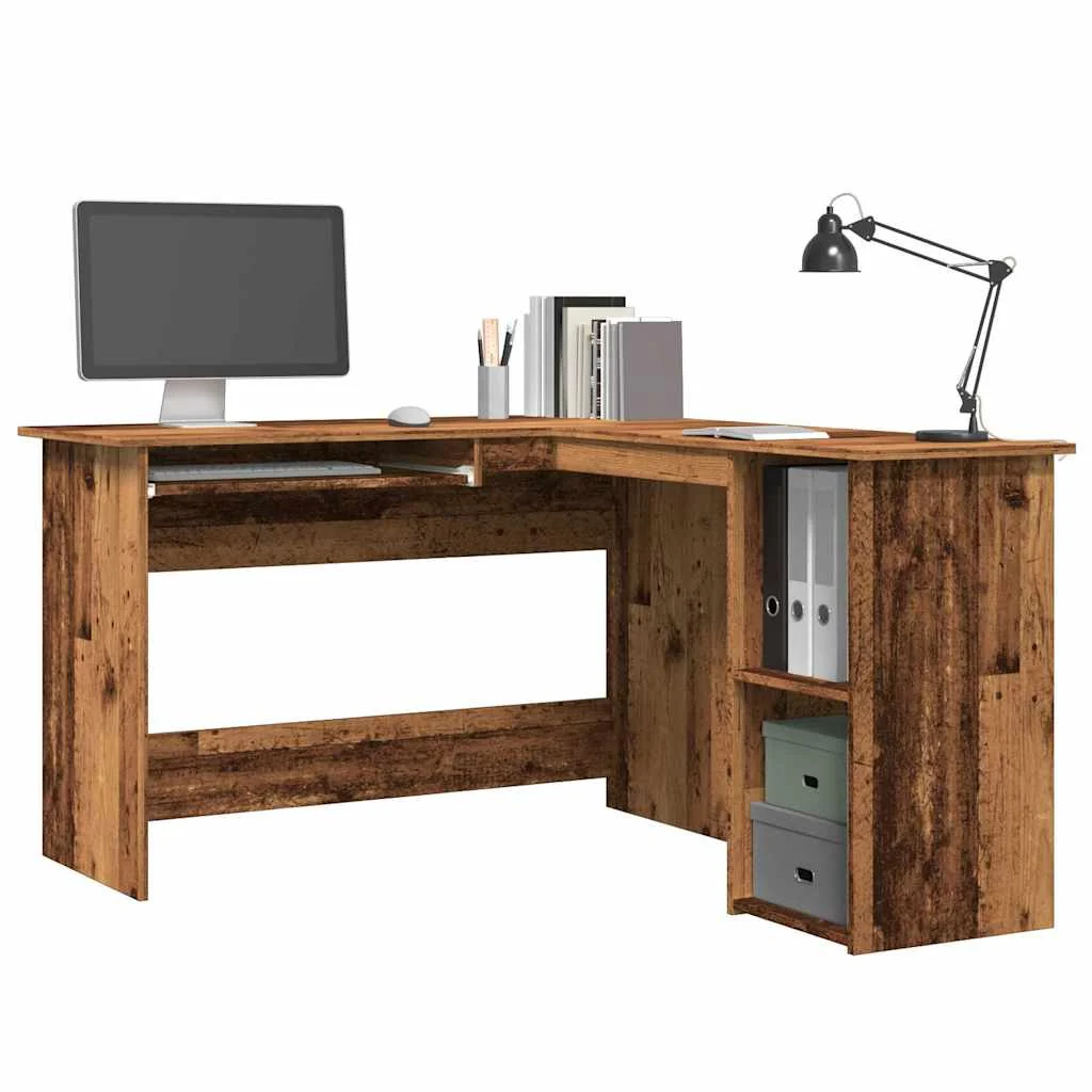 Bureau d'angle 120 x 140 x 75 cm vieux bois bois d'ingénierie – vue d’ensemble