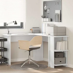 Bureau d'angle 140 x 113,5 x 75 cm blanc bois d'ingénierie – vue d’ensemble