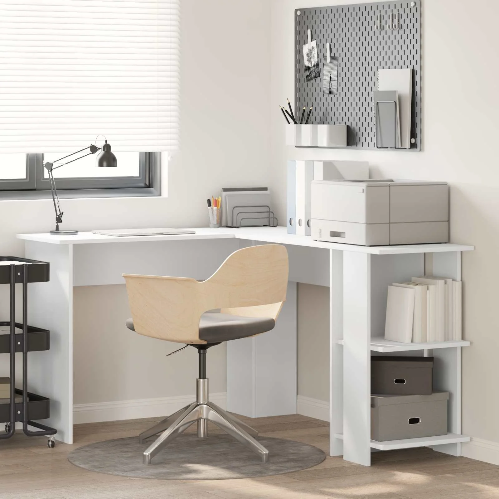 Bureau d'angle 140 x 113,5 x 75 cm blanc bois d'ingénierie – vue d’ensemble