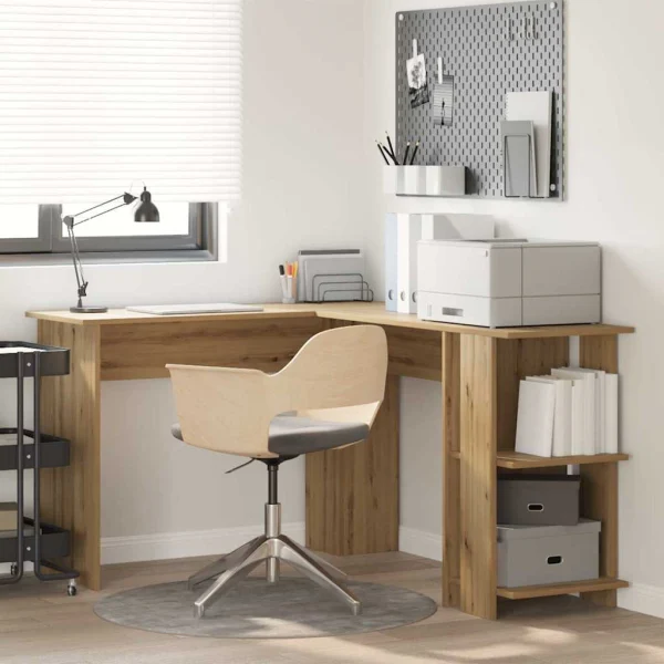 Bureau d'angle 140 x 113,5 x 75 cm chêne artisanal bois d'ingénierie – vue d’ensemble