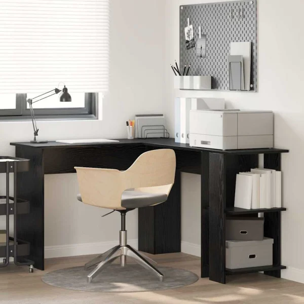 Bureau d'angle 140 x 113,5 x 75 cm chêne noir bois d'ingénierie – vue d’ensemble