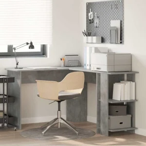 Bureau d'angle 140 x 113,5 x 75 cm gris béton bois d'ingénierie – vue d’ensemble