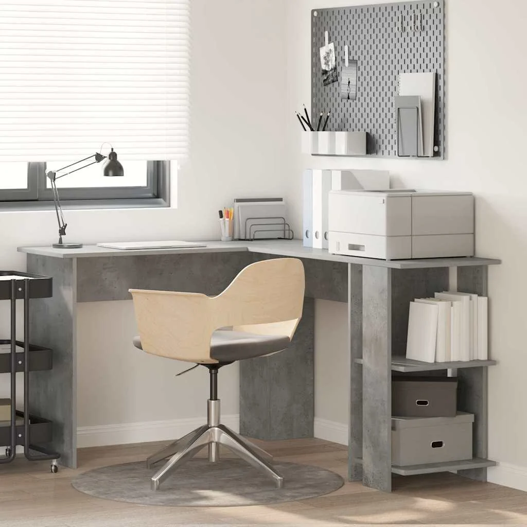 Bureau d'angle 140 x 113,5 x 75 cm gris béton bois d'ingénierie – vue d’ensemble