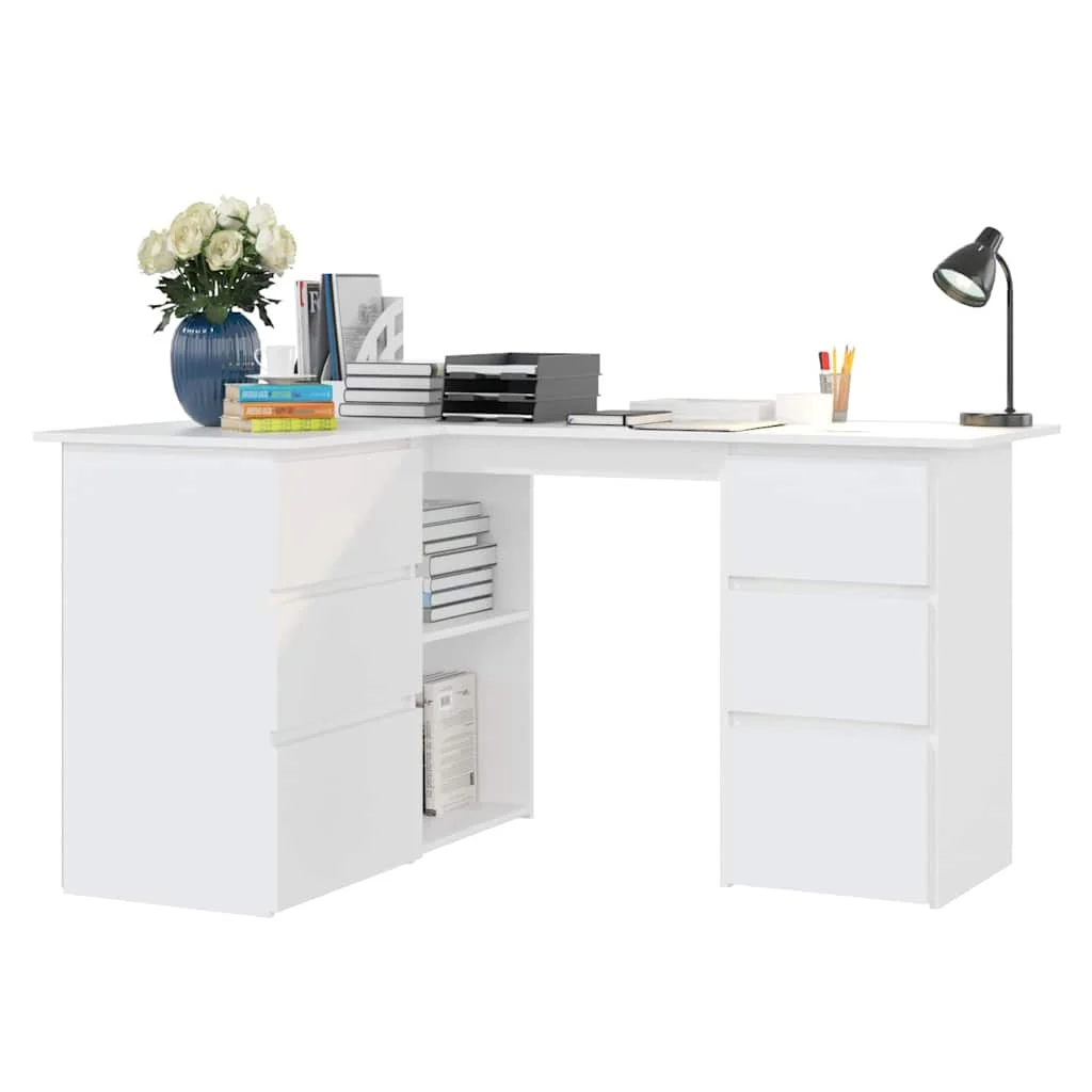 Bureau d'angle 145 x 100 x 76 cm blanc bois d'ingénierie – vue de dos