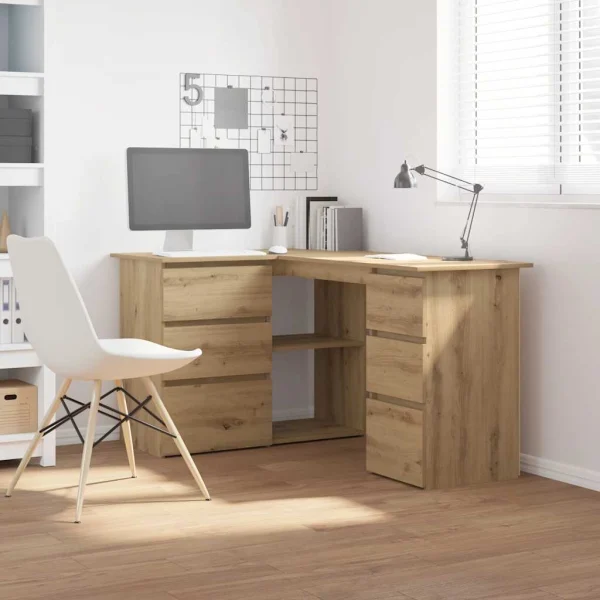 Bureau d'angle 145 x 100 x 76 cm chêne artisanal bois d'ingénierie – vue d’ensemble