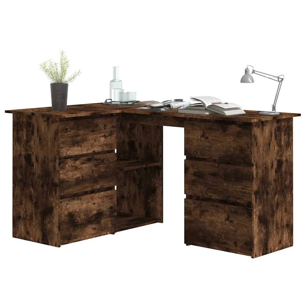 Bureau d'angle 145 x 100 x 76 cm chêne fumé bois d'ingénierie – vue de dos