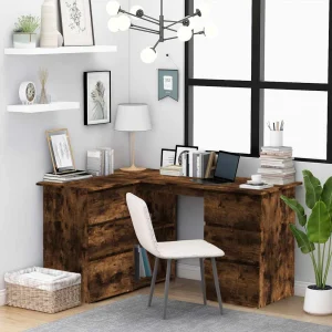 Bureau d'angle 145 x 100 x 76 cm chêne fumé bois d'ingénierie – vue d’ensemble