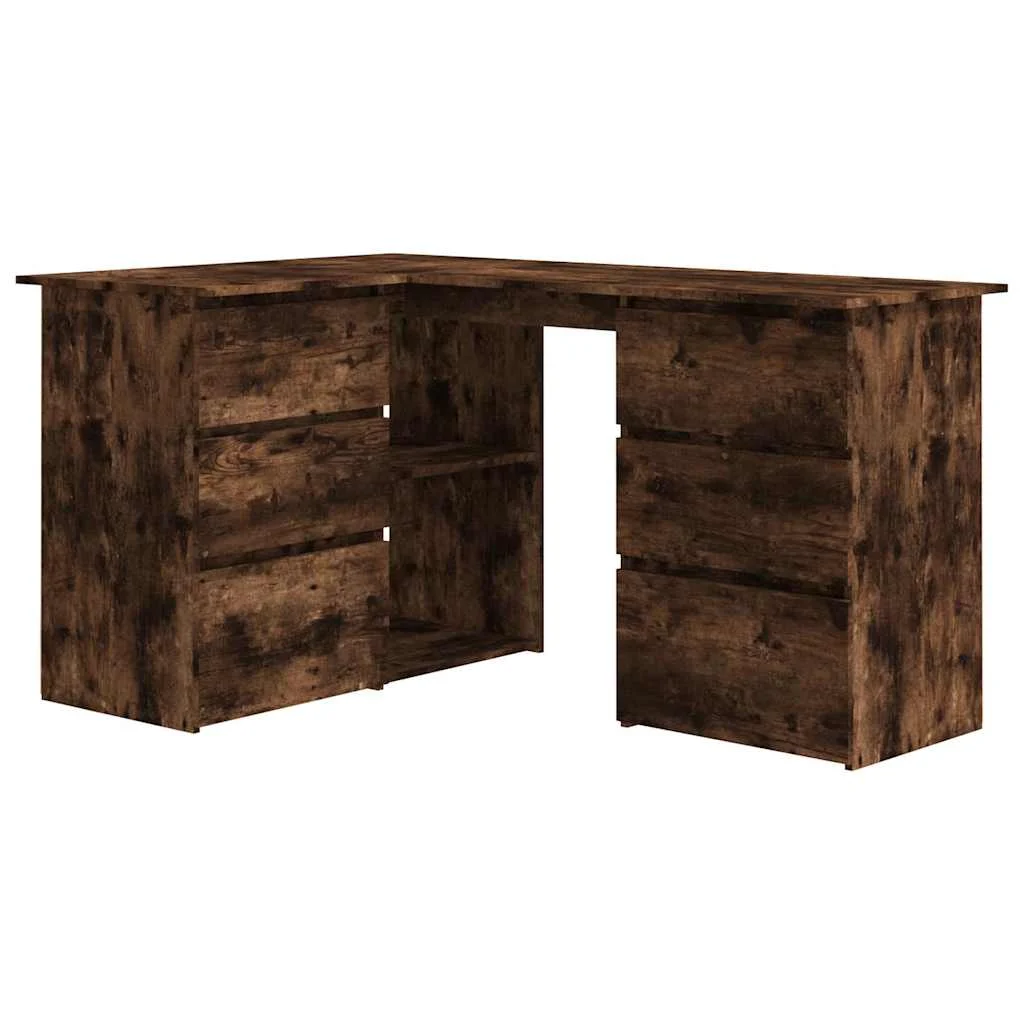 Bureau d'angle 145 x 100 x 76 cm chêne fumé bois d'ingénierie – vue de côté