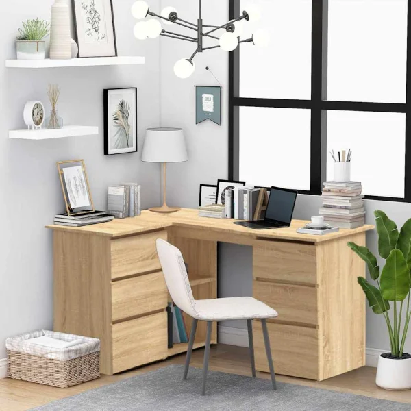 Bureau d'angle 145 x 100 x 76 cm chêne sonoma bois d'ingénierie – vue d’ensemble