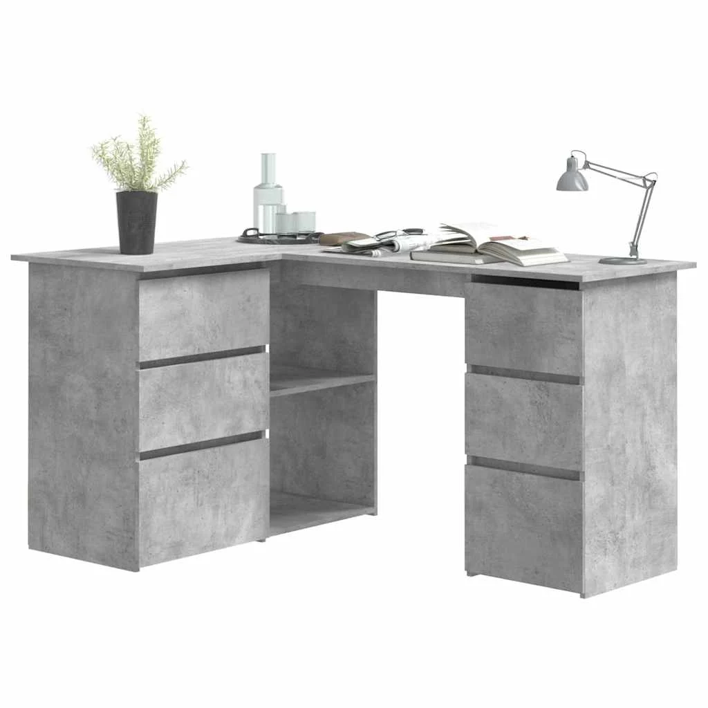 Bureau d'angle 145 x 100 x 76 cm gris béton bois d'ingénierie – vue de dos