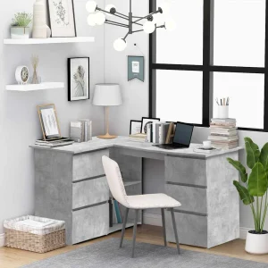 Bureau d'angle 145 x 100 x 76 cm gris béton bois d'ingénierie – vue d’ensemble