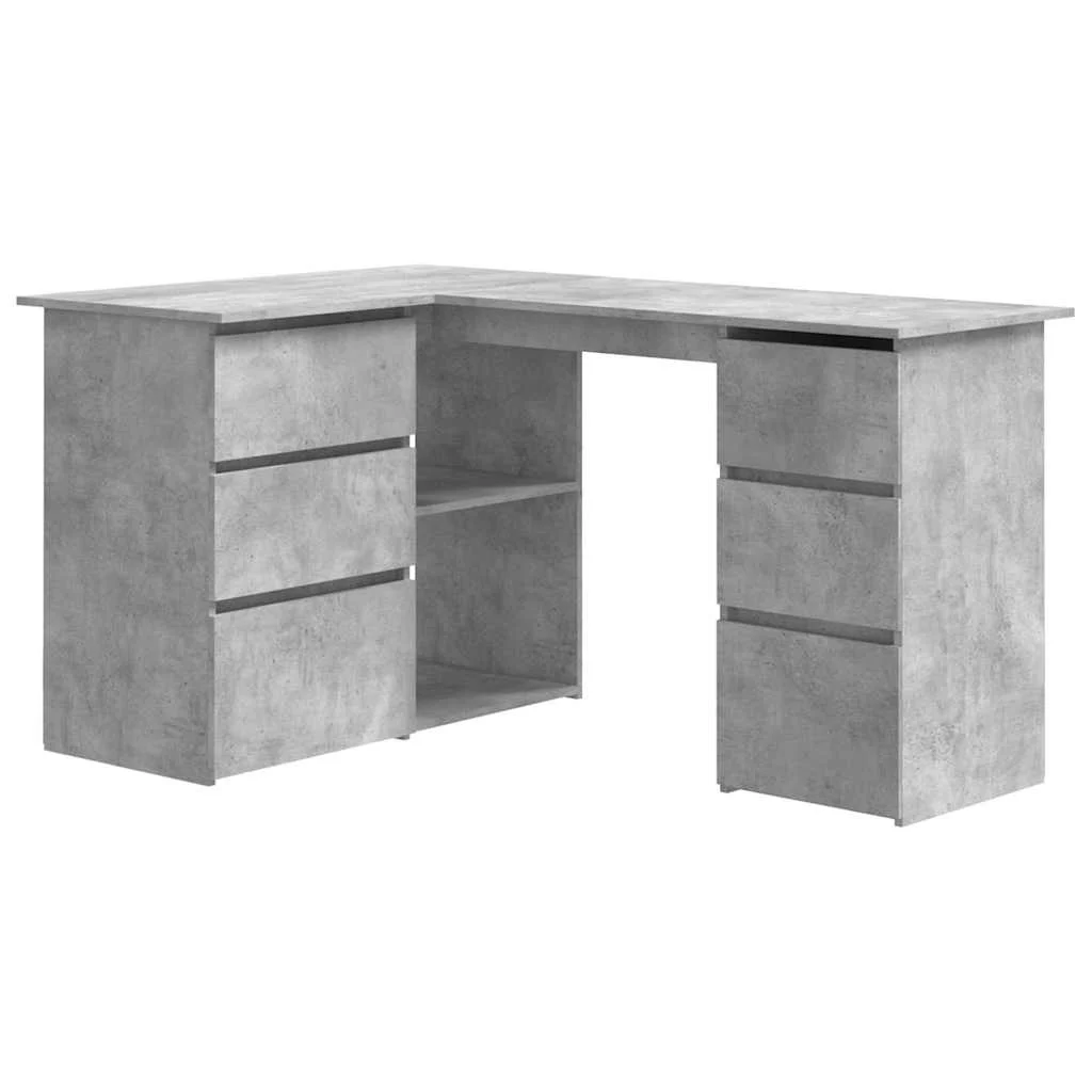 Bureau d'angle 145 x 100 x 76 cm gris béton bois d'ingénierie – vue de côté