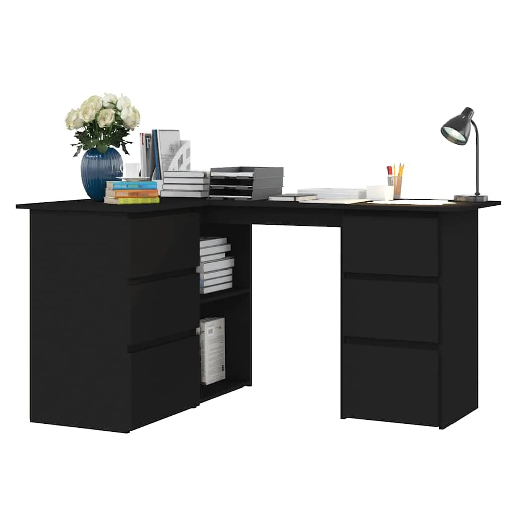 Bureau d'angle 145 x 100 x 76 cm noir bois d'ingénierie – vue de dos