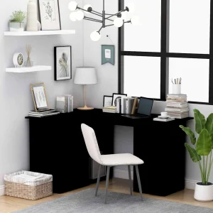 Bureau d'angle 145 x 100 x 76 cm noir bois d'ingénierie – vue d’ensemble