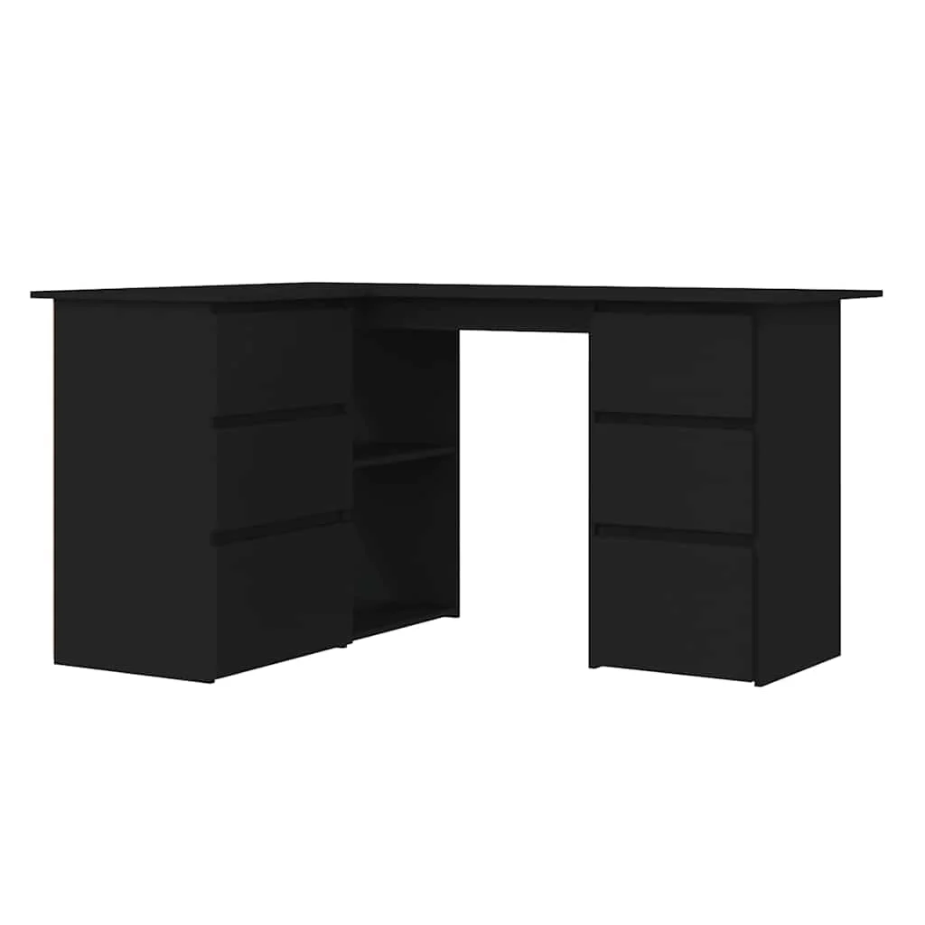 Bureau d'angle 145 x 100 x 76 cm noir bois d'ingénierie – vue de côté
