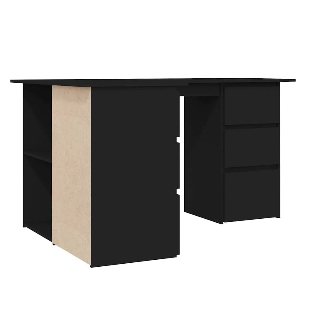 Bureau d'angle 145 x 100 x 76 cm noir bois d'ingénierie – vue en situation