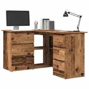 Bureau d'angle 145 x 100 x 76 cm vieux bois bois d'ingénierie – vue d’ensemble