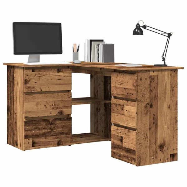 Bureau d'angle 145 x 100 x 76 cm vieux bois bois d'ingénierie – vue d’ensemble