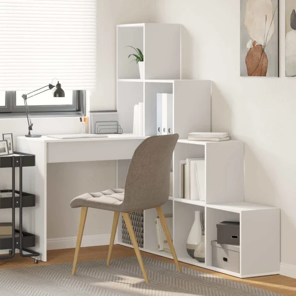 Bureau d'angle 149,5 x 101,5 x 149,5 cm blanc bois d'ingénierie – vue d’ensemble