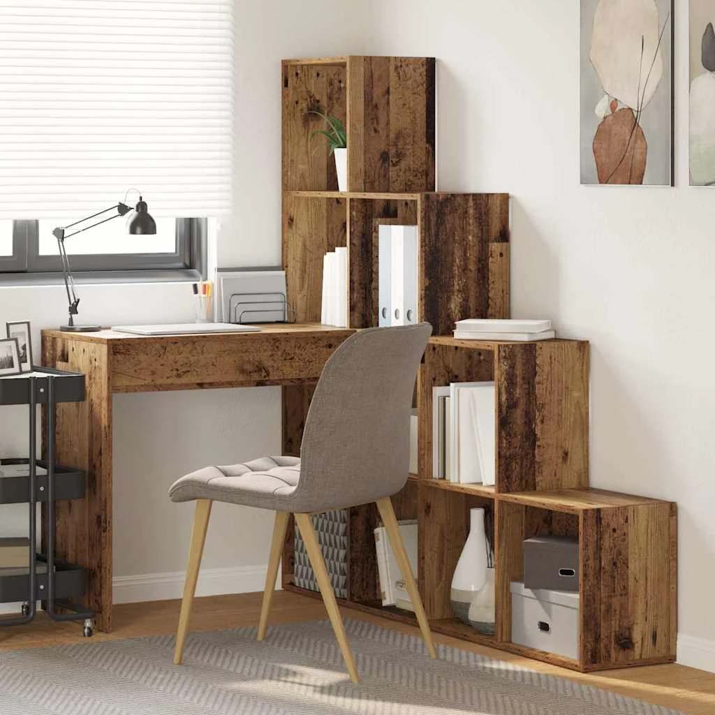 Bureau d'angle 149,5 x 101,5 x 149,5 cm bois ancien bois d'ingénierie – vue d’ensemble