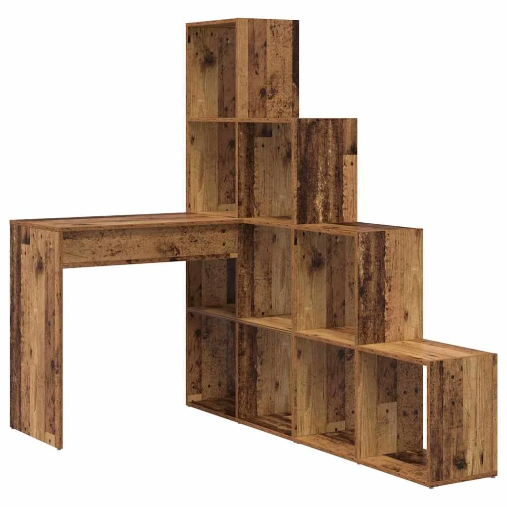 Bureau d'angle 149,5 x 101,5 x 149,5 cm bois ancien bois d'ingénierie – vue de côté