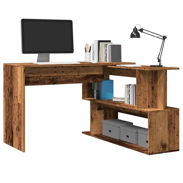 Bureau d'angle 200,5 x 50 x 76 cm vieux bois bois d'ingénierie – vue d’ensemble