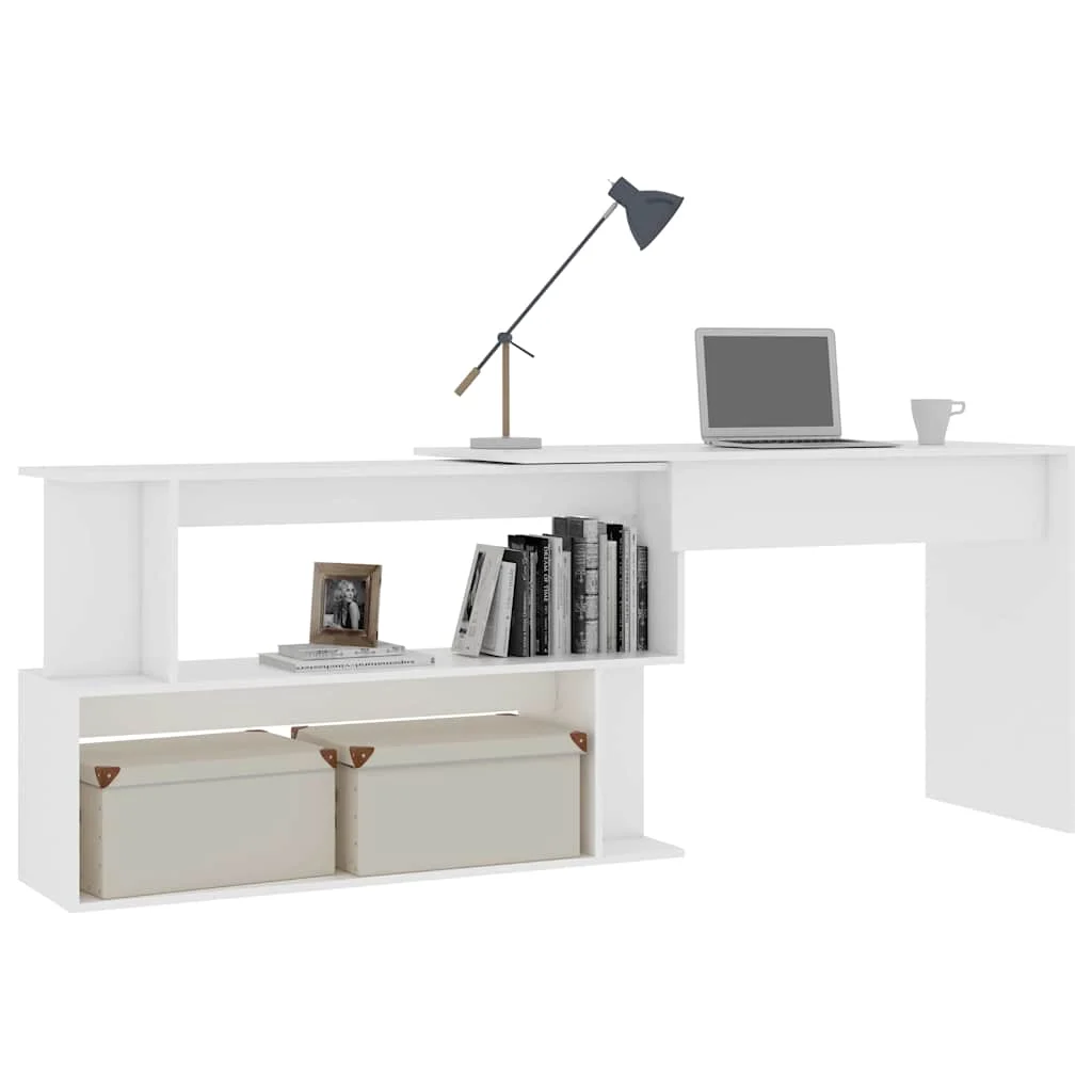 Bureau d'angle 200 x 50 x 76 cm blanc bois d'ingénierie – vue de dos