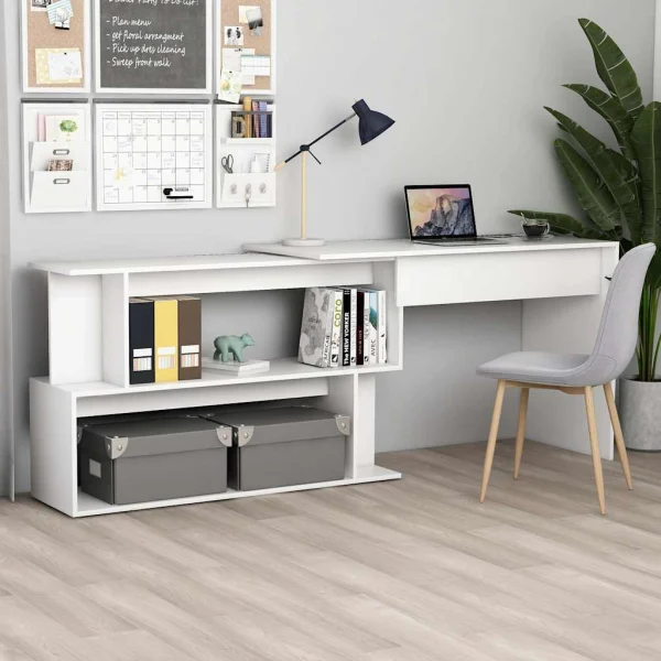 Bureau d'angle 200 x 50 x 76 cm blanc bois d'ingénierie – vue d’ensemble