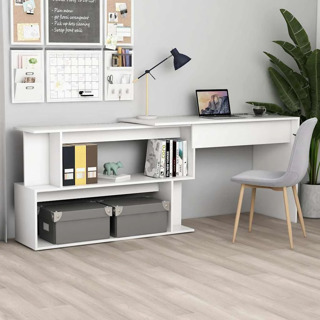 Bureau d'angle 200 x 50 x 76 cm blanc bois d'ingénierie – vue d’ensemble