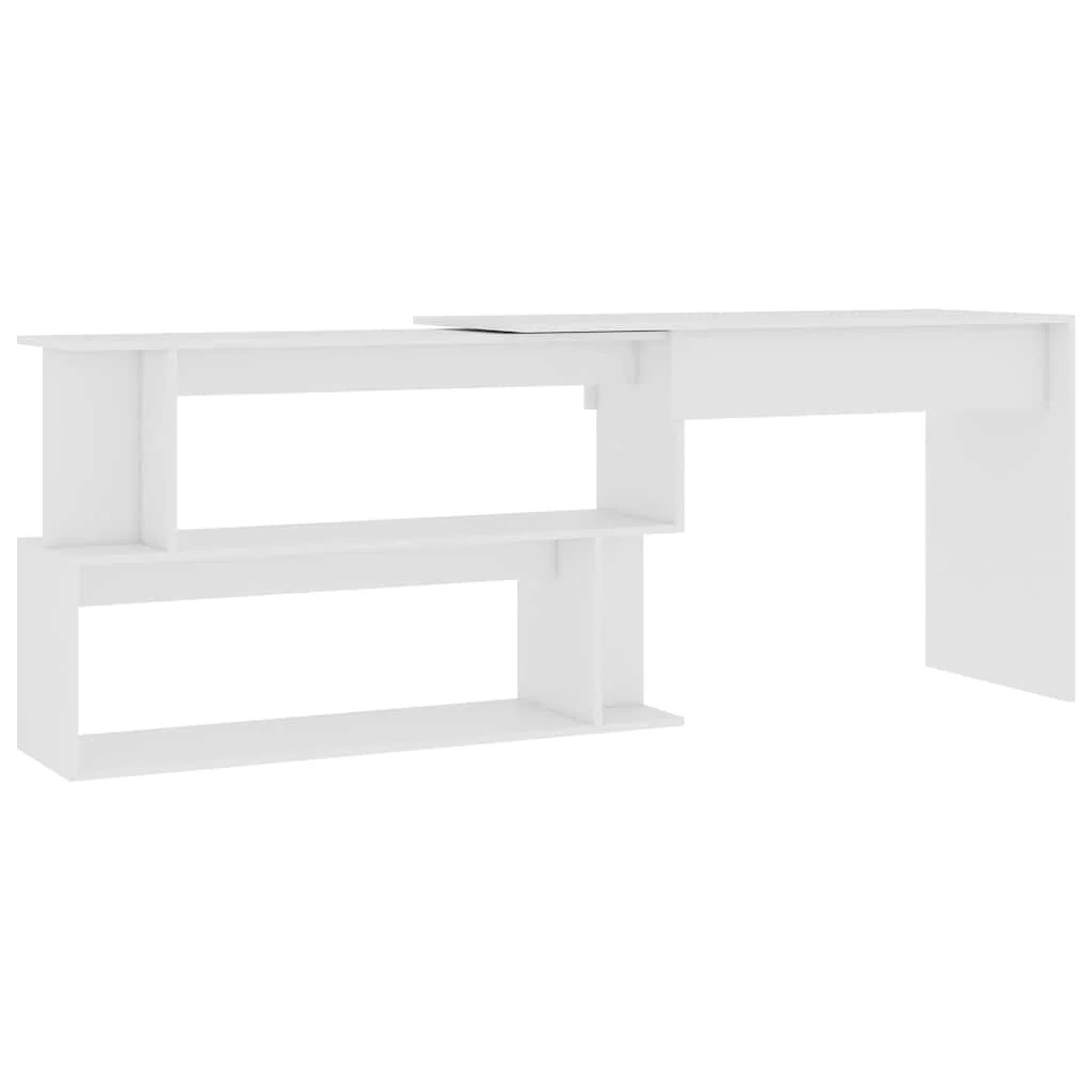 Bureau d'angle 200 x 50 x 76 cm blanc bois d'ingénierie – vue de côté
