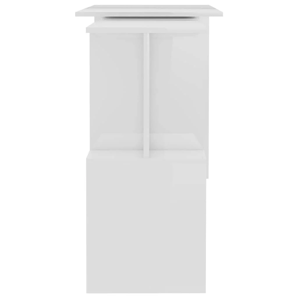 Bureau d'angle 200 x 50 x 76 cm blanc brillant bois d'ingénierie – vue de dessus