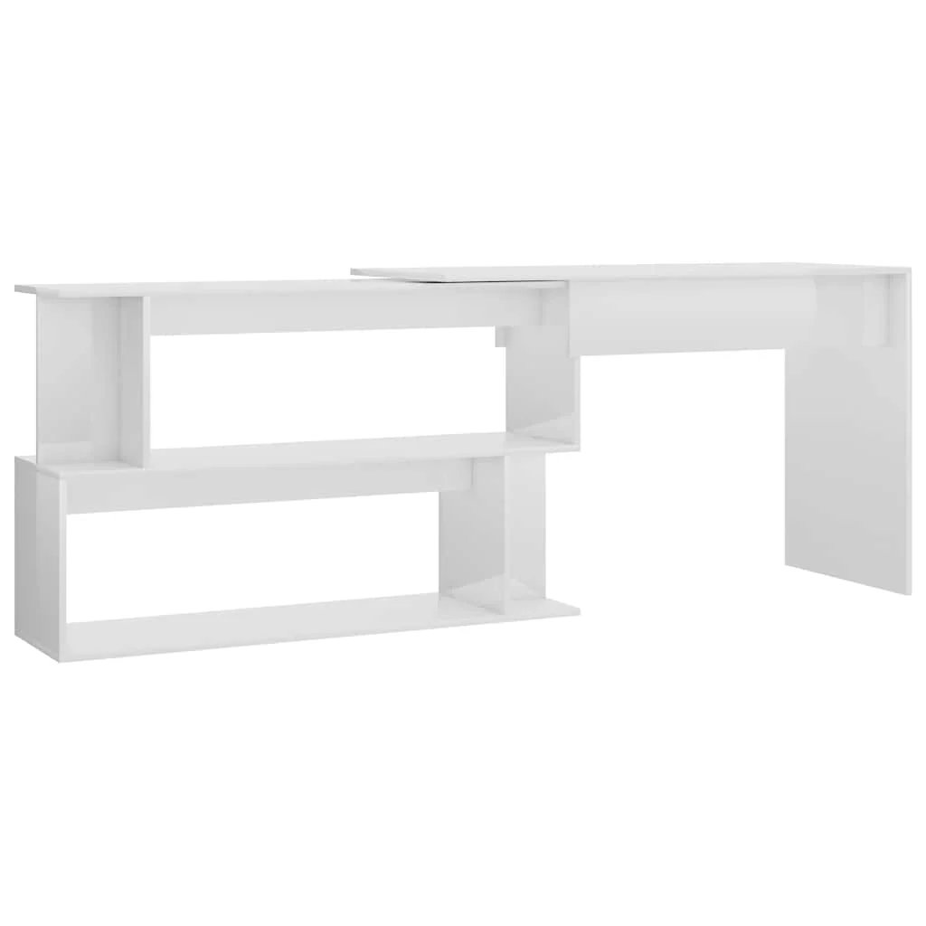 Bureau d'angle 200 x 50 x 76 cm blanc brillant bois d'ingénierie – vue de côté