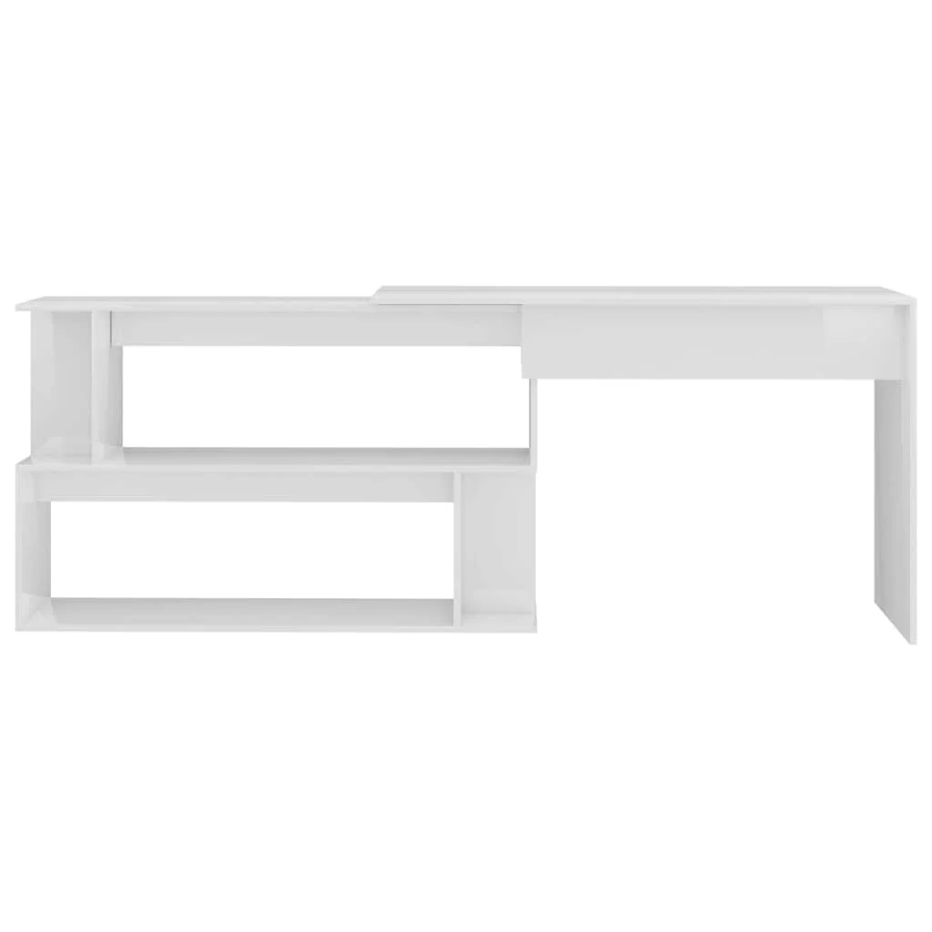 Bureau d'angle 200 x 50 x 76 cm blanc brillant bois d'ingénierie – vue de détail