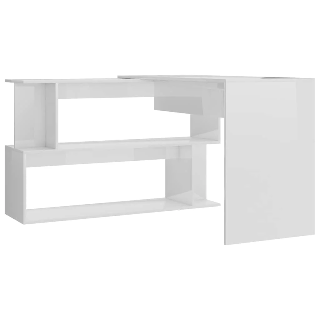 Bureau d'angle 200 x 50 x 76 cm blanc brillant bois d'ingénierie – vue en situation