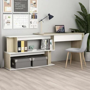 Bureau d'angle 200 x 50 x 76 cm blanc et chêne sonoma bois d'ingénierie – vue d’ensemble