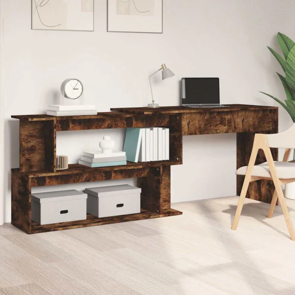 Bureau d'angle 200 x 50 x 76 cm chêne fumé bois d'ingénierie – vue d’ensemble