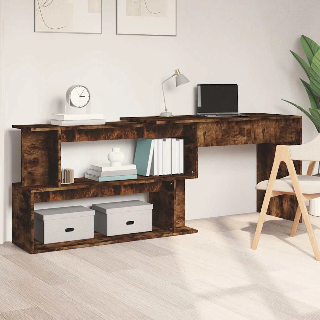 Bureau d'angle 200 x 50 x 76 cm chêne fumé bois d'ingénierie – vue d’ensemble